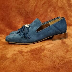 FRANCO SARTO Blue Suede Leather Loafers with Tassels